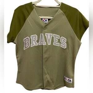 MLB - Majestic - Atlanta Braves women’s jersey - olive green - size M